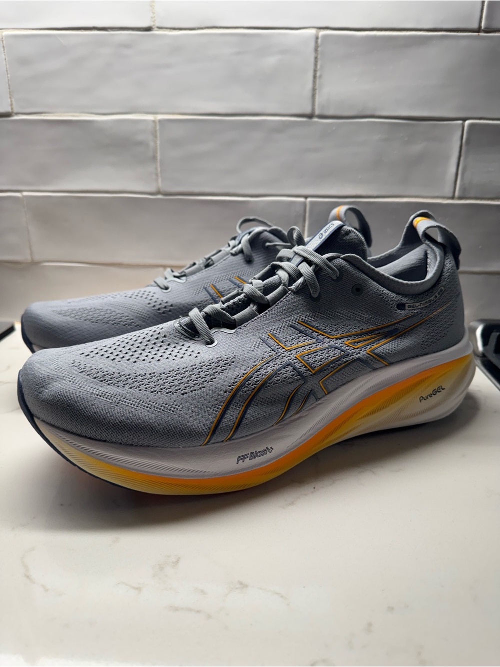Asics Men's Athletic Running Shoes in Gray with Yellow Accents Size 13 Wide